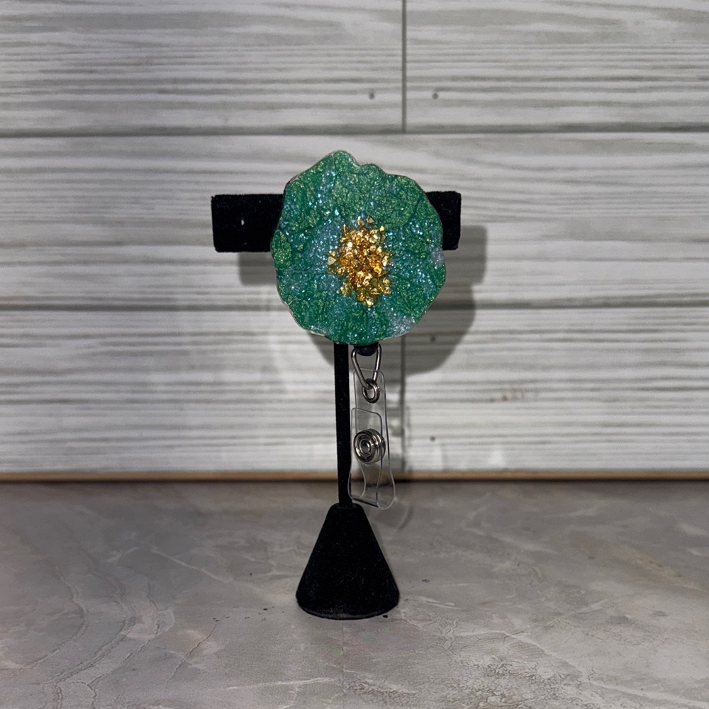 Elegant Green Floral badge reel